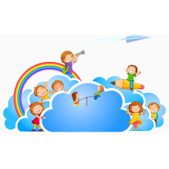 卡通手绘人物儿童彩虹飞机
