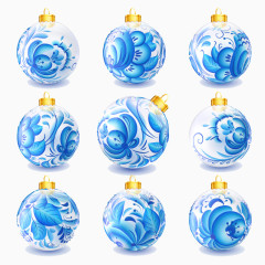 9款蓝色花纹圣诞吊球矢量素材