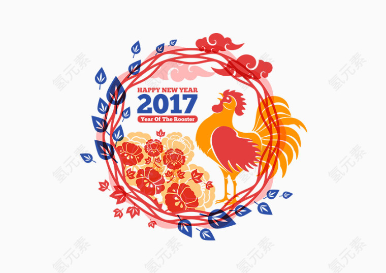 2017新年快乐装饰元素鸡年