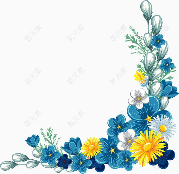 蓝色花朵卡通鲜花