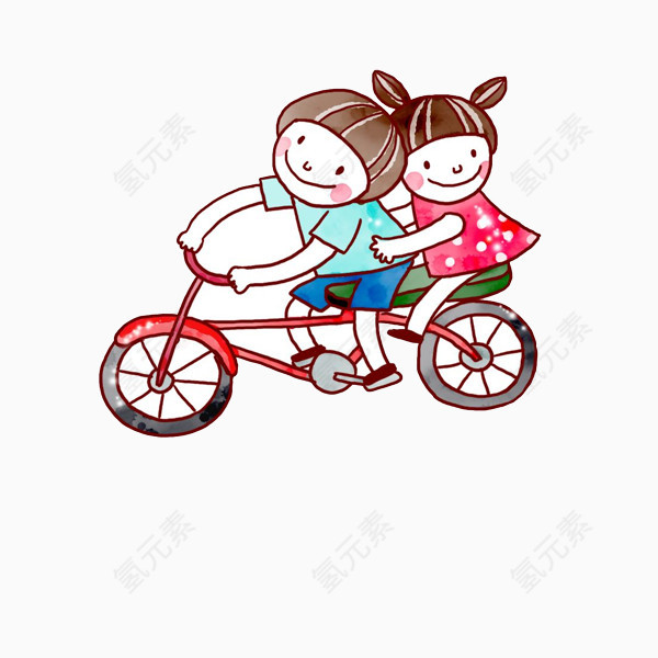 自行车女孩和男孩卡通画