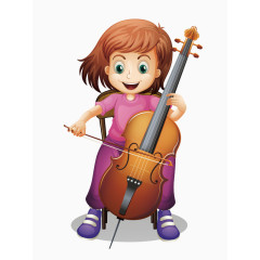 卡通手绘拉大提琴的女孩