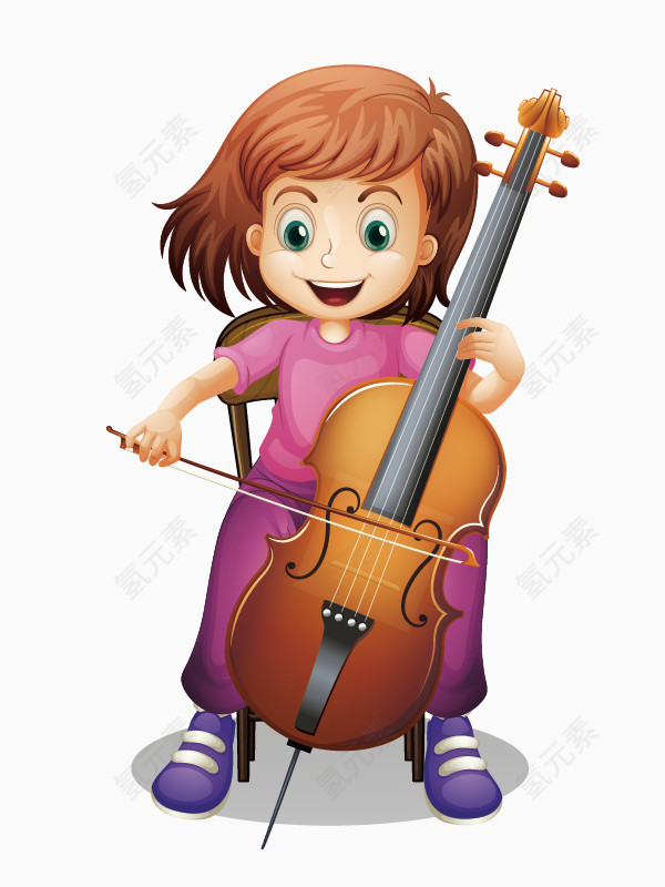 卡通手绘拉大提琴的女孩