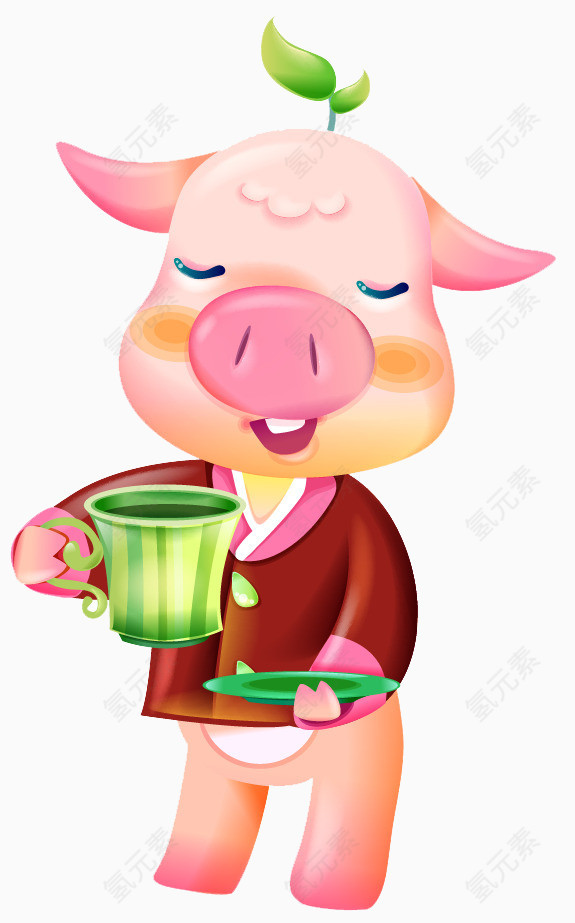 喝茶的小猪