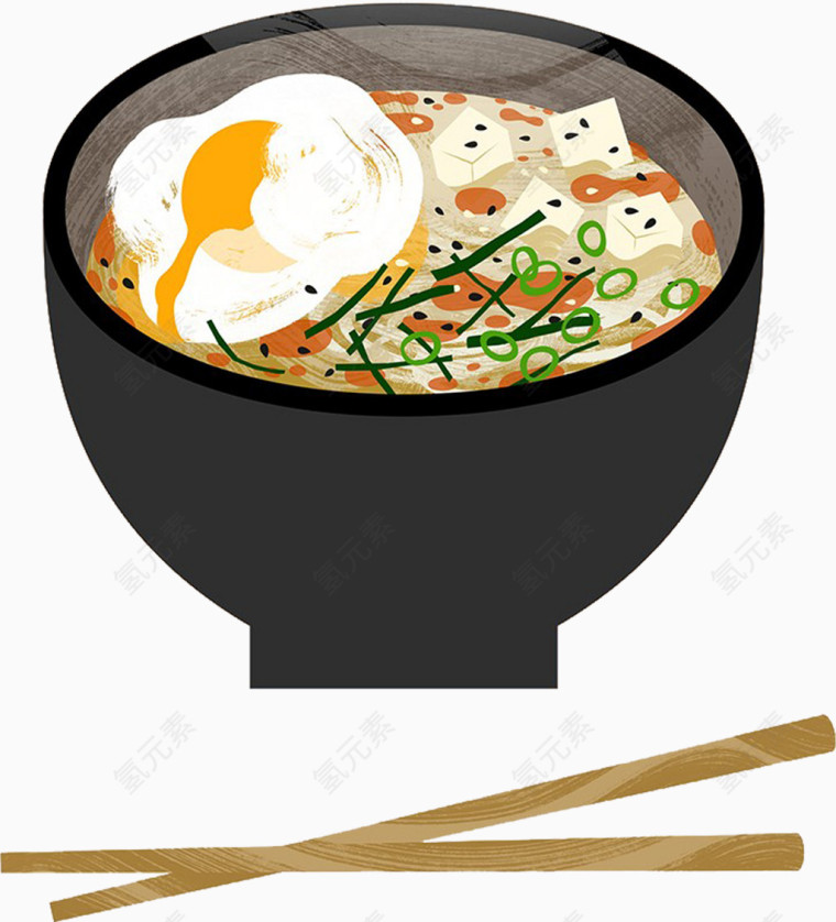 筷子一碗鸡蛋面卡通手绘装饰元素