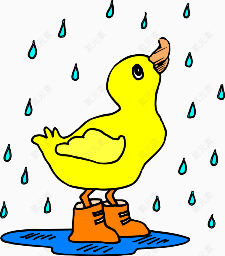 雨中小黄鸭蓝色黄色