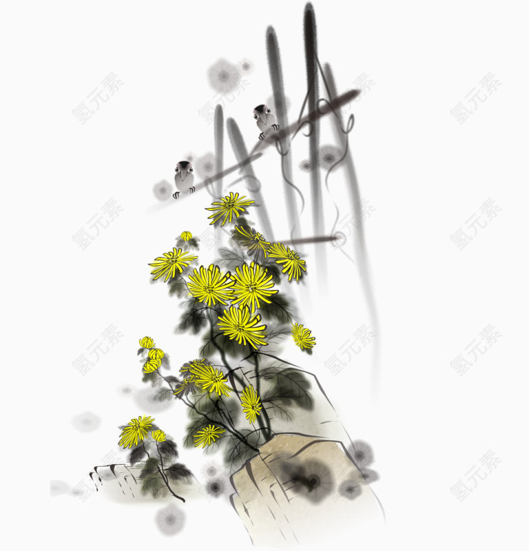 手绘黄色菊花
