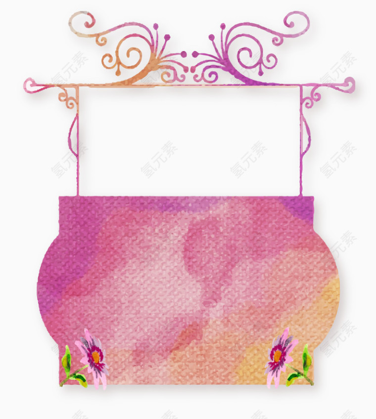 粉色水彩绘招牌式婚礼标签
