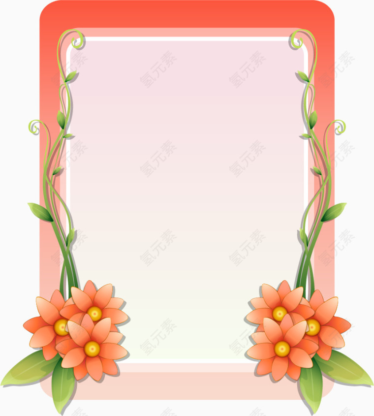 橘色星型花朵装饰的矩形边框