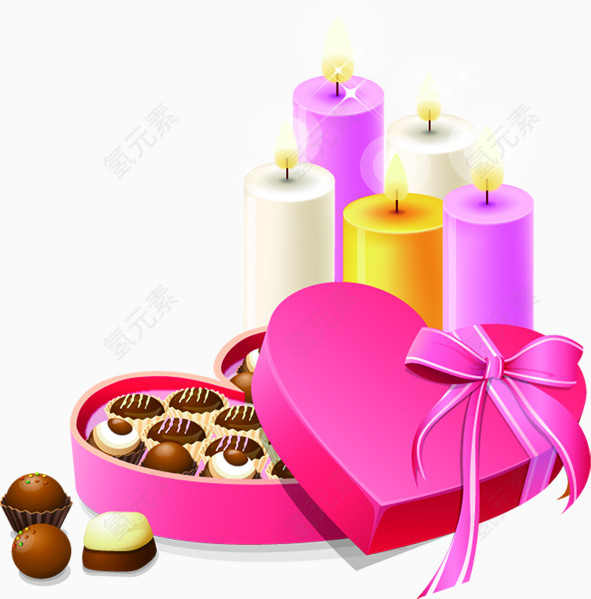 粉色爱心丝带巧克力礼盒彩色蜡烛