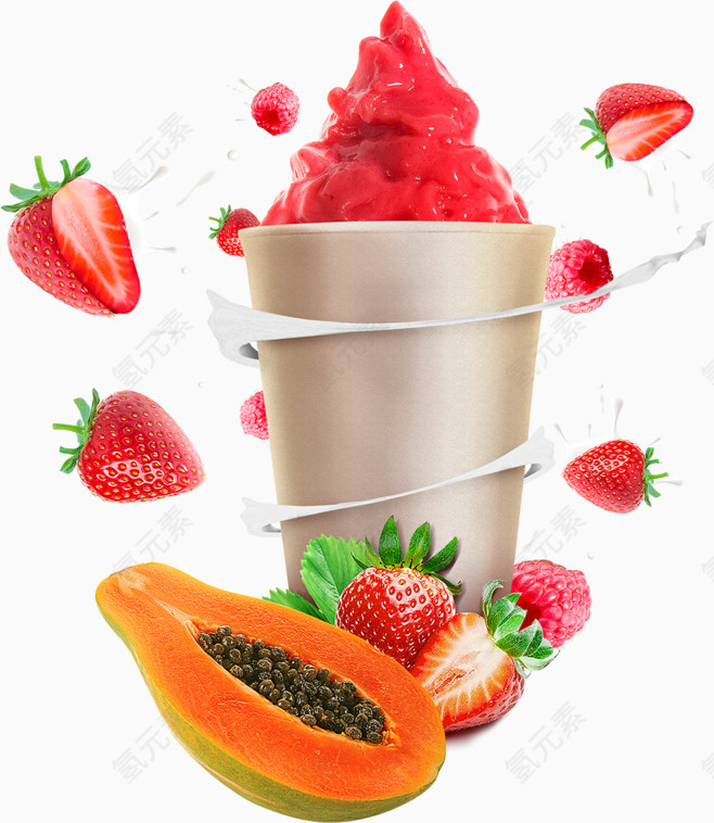 红色冰淇淋红色草莓芒果