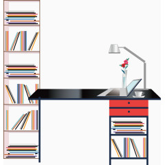 书柜办公桌卡通手绘装饰元素