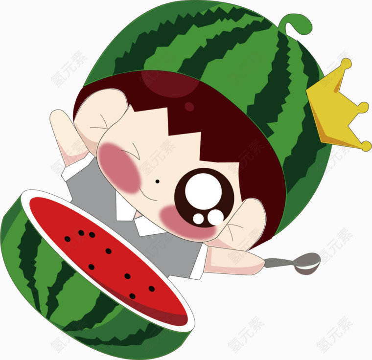吃西瓜的小男孩卡通人物装饰元素