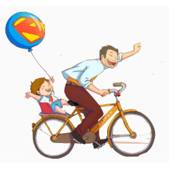 爸爸带着孩子骑自行车