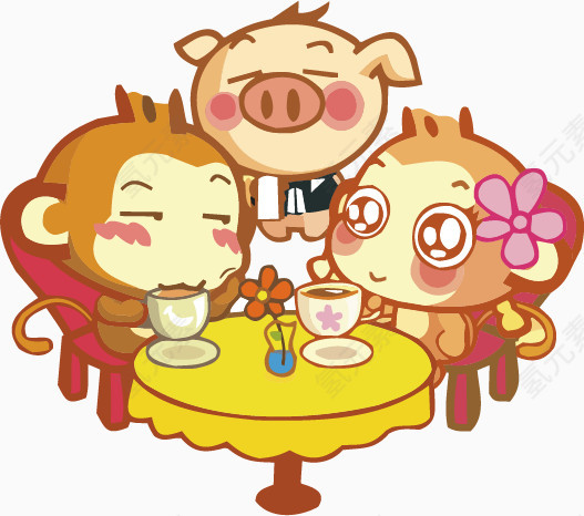卡通可爱餐饮餐桌猴子