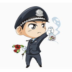 手拿罂粟花的警察