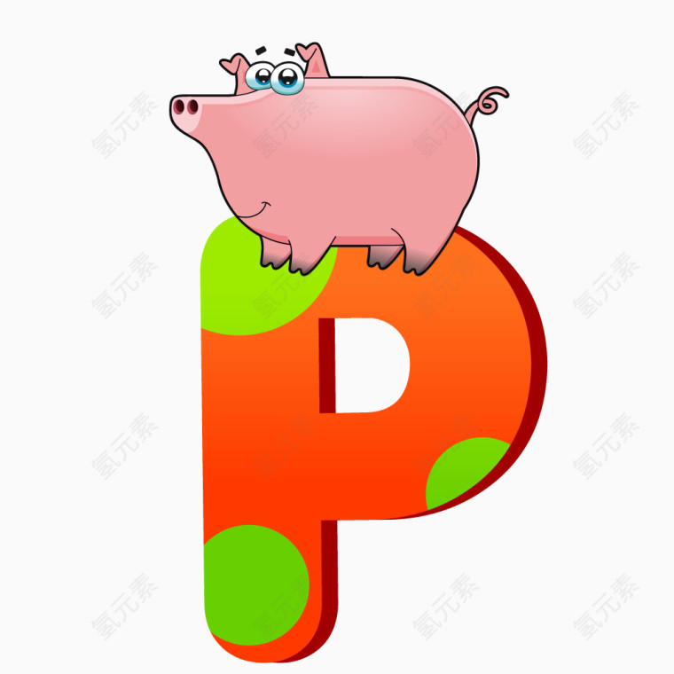 卡通动物字母P