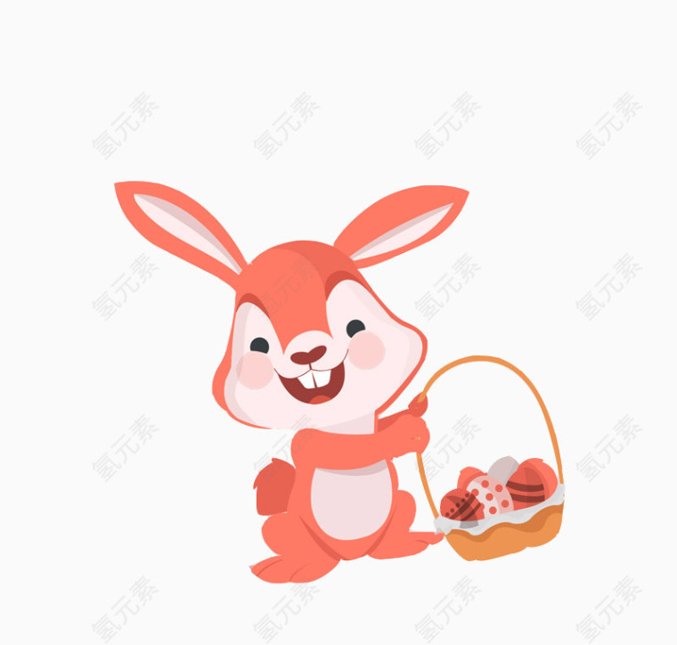 复活节卡通兔子提着一篮彩蛋