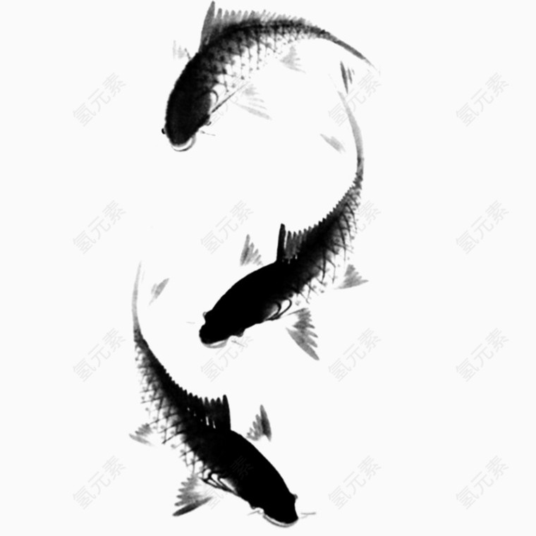 黑色墨水鲤鱼png图片