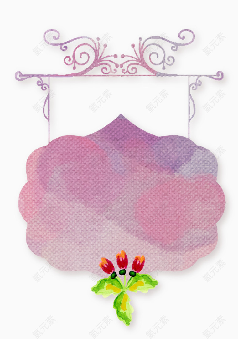 紫色水彩绘招牌式婚礼标签