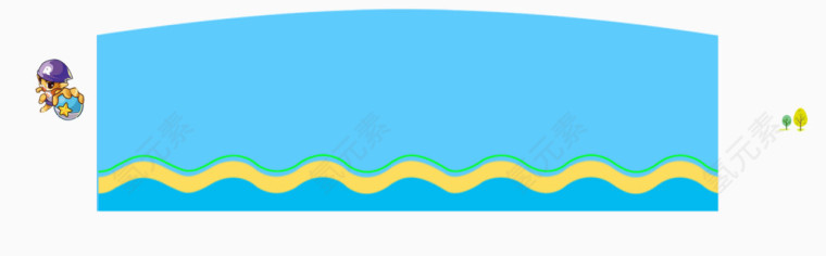 卡通大海波浪卡通人物树木