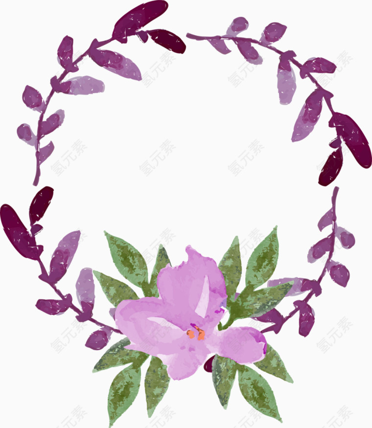 紫色水粉花叶圆形边框