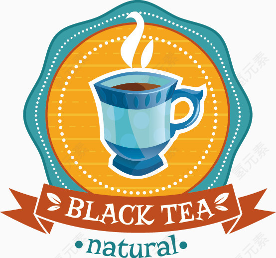茶杯茶叶茶标贴矢量图