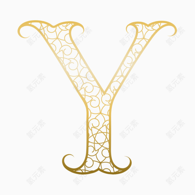 金色英文网状字母素材Y