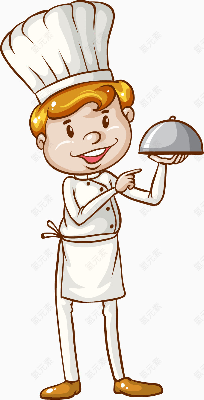 卡通手绘端着菜的厨师