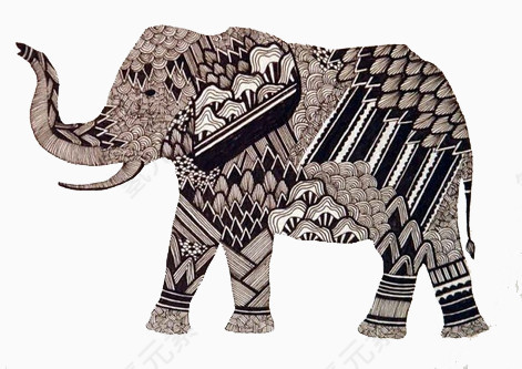 复杂线条花纹时尚大象免扣素材