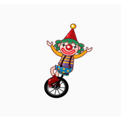 骑着独轮车的小丑卡通插画