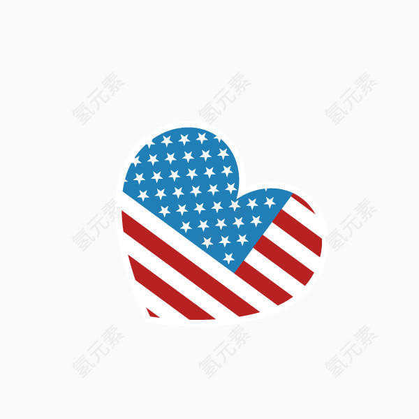 卡通心形 美国元素 国旗