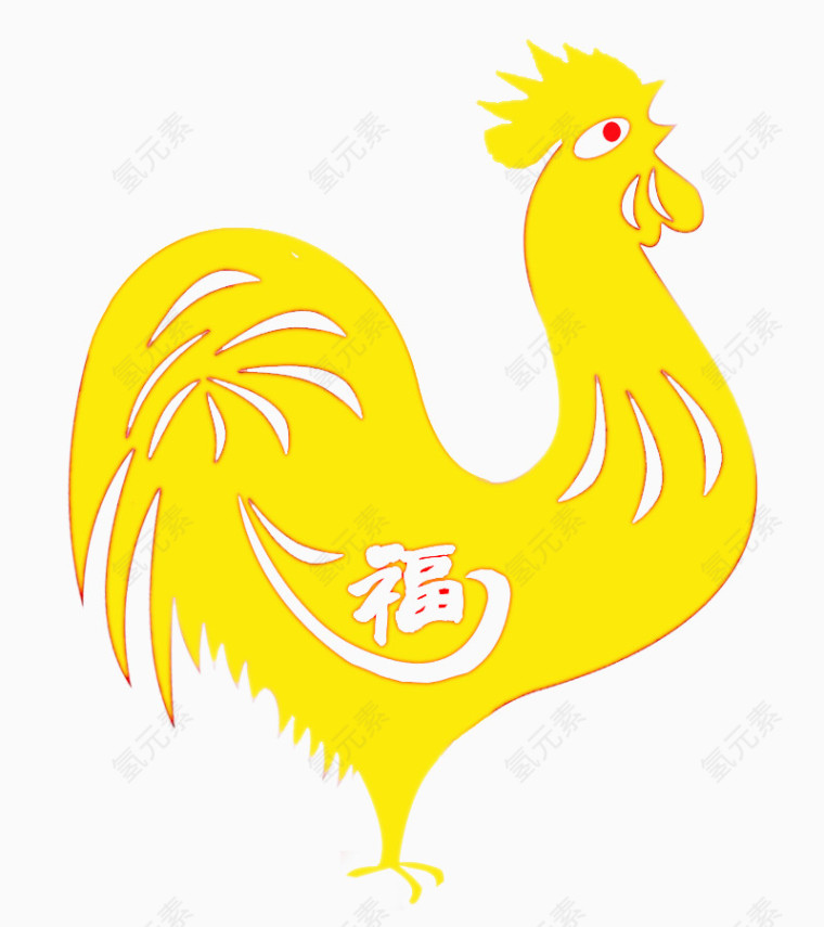 黄色公鸡赐福节日元素