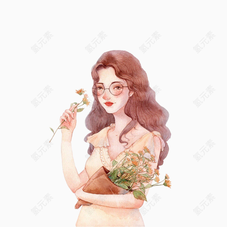 手捧鲜花的少女