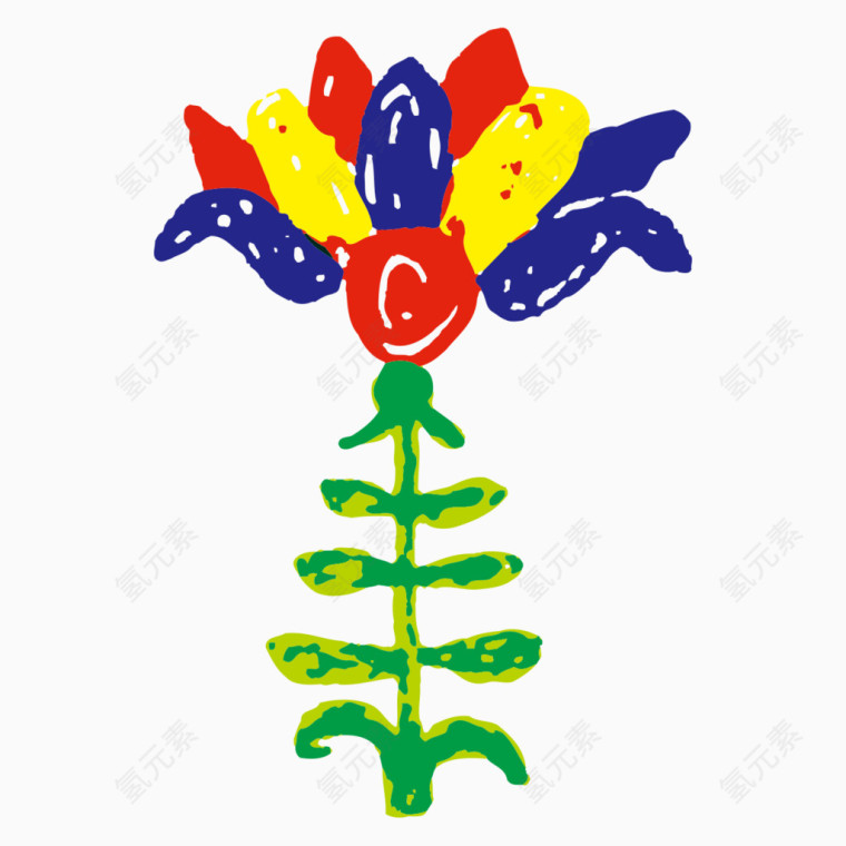 彩笔儿童手绘花朵植物