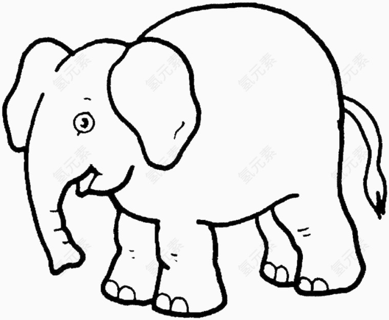 简画线条卡通动物大象