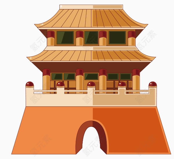 扁平化中式建筑城楼
