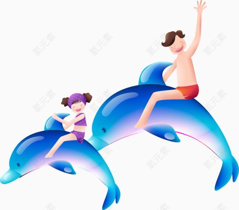 骑着海豚的父女