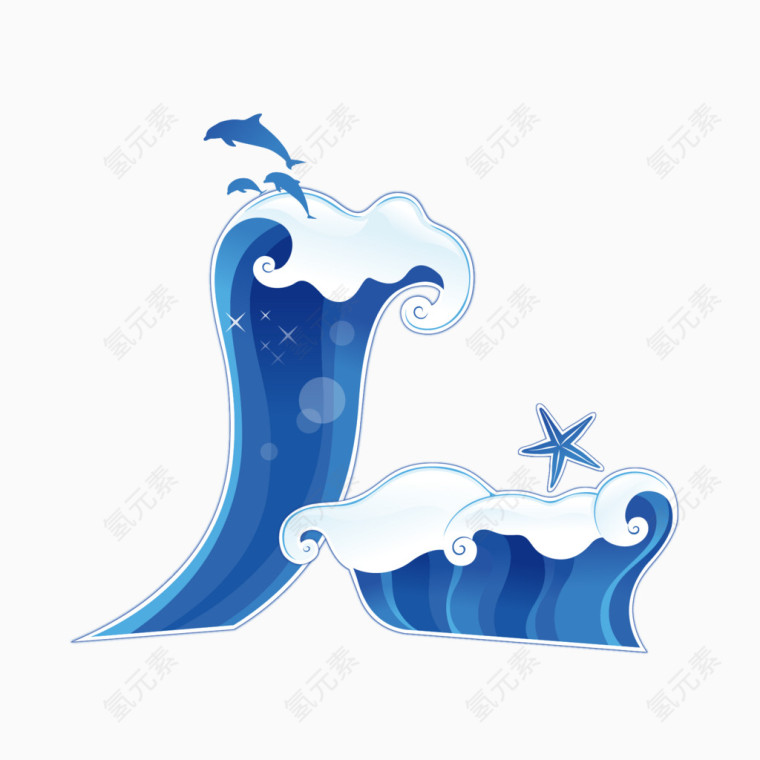 立体蓝色海浪海豚