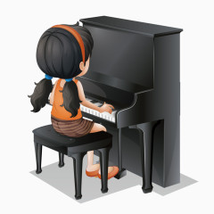 卡通弹钢琴的小女孩