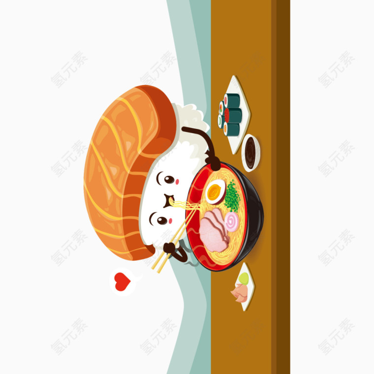 寿司拉面卡通手绘装饰元素