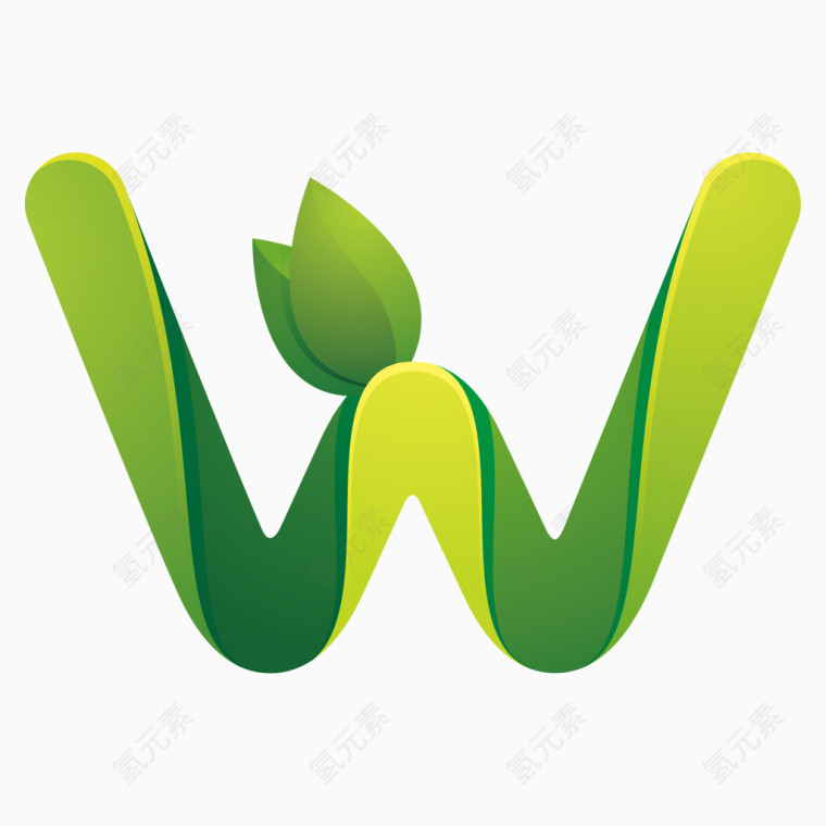 绿色环保叶子字母字体W