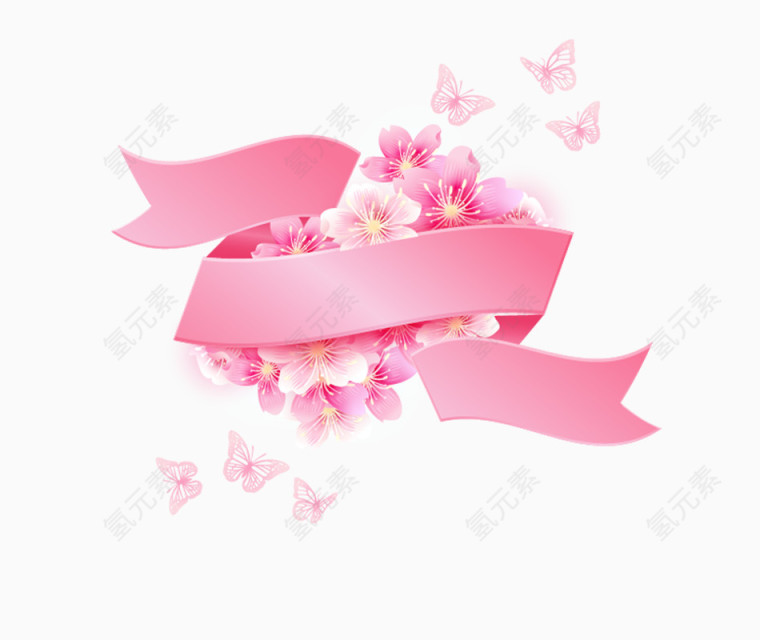 粉色飘扬樱花彩带