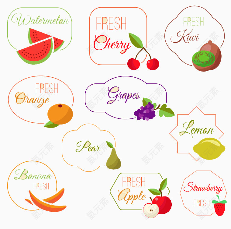10款彩色水果标签矢量素材