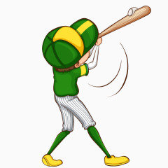 卡通手绘绿色衣服挥棒球男孩背面
