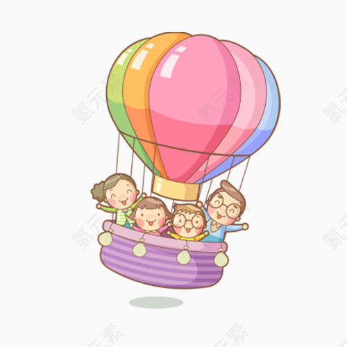热气球上的一家人
