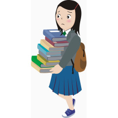 女学生背着书包抱着书