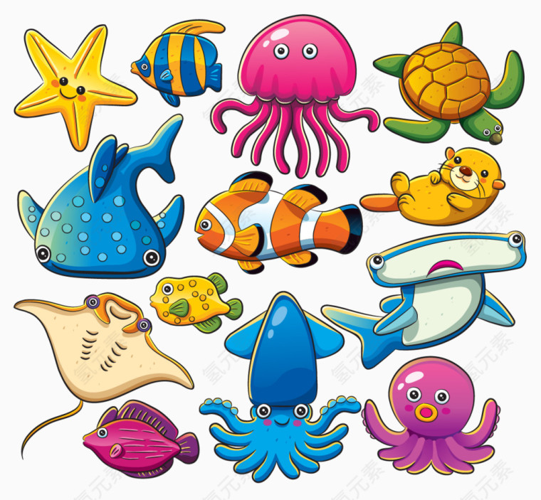 卡通可爱海洋动物01—矢量素材