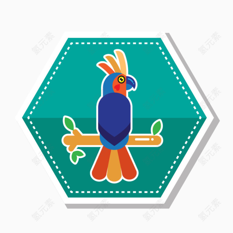 彩色六边形鹦鹉标签矢量素材