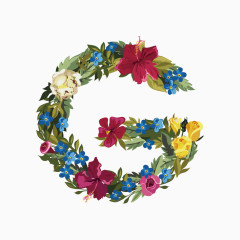 彩色花朵英文字体字母G